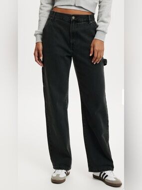 Cotton On Loose Straight Jeans Black High Rise Relaxed Straight Leg Size 6